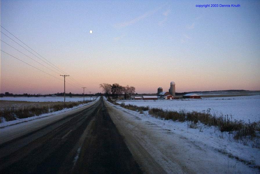 Winter Moonrise over a Wisconsin Farm  Winter Scene