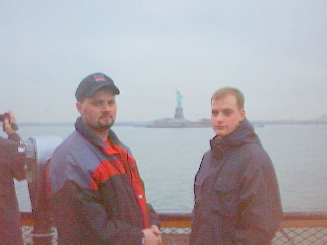 Nathan and Jared with Statue of Liberty in the background