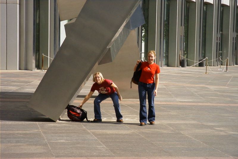 Kaydi and Kelli at the Plaza Sculpture