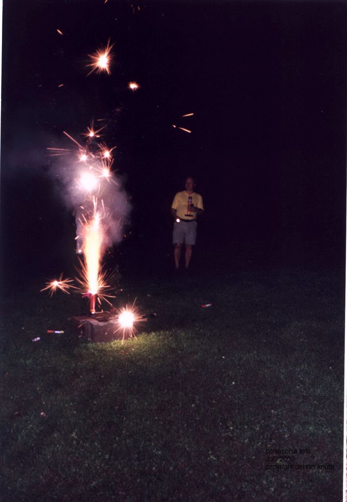 Dennis lights some fireworks
