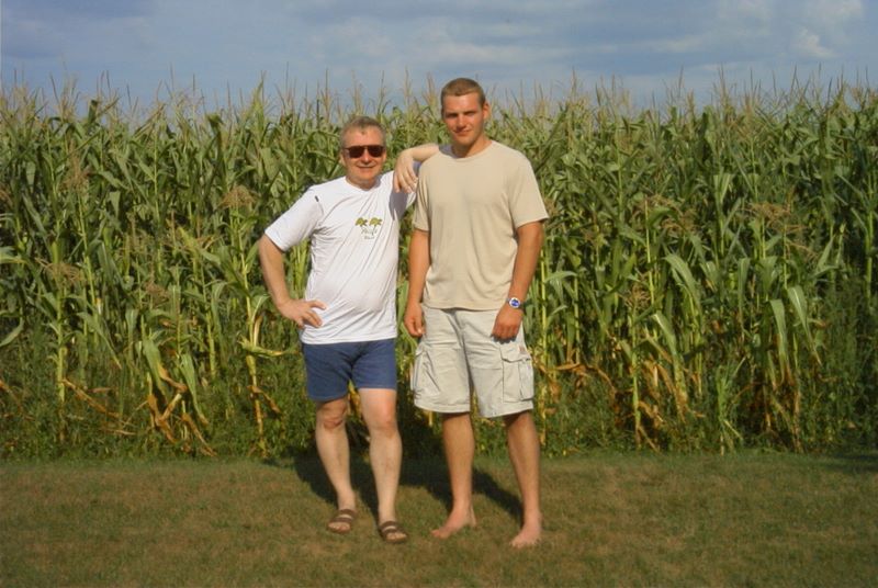 Dennis and Justin in a cornfield