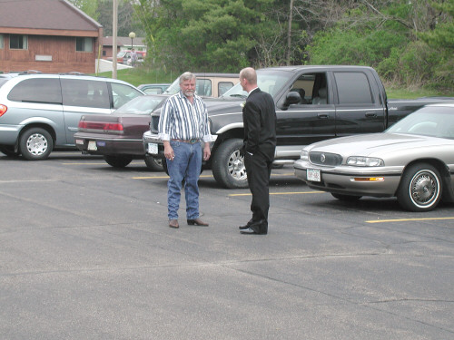 Uncle Gary and groom Nathan in the parking lot