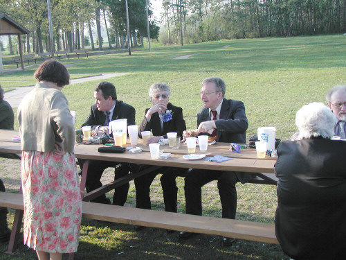 Picnic table at the wedding reception