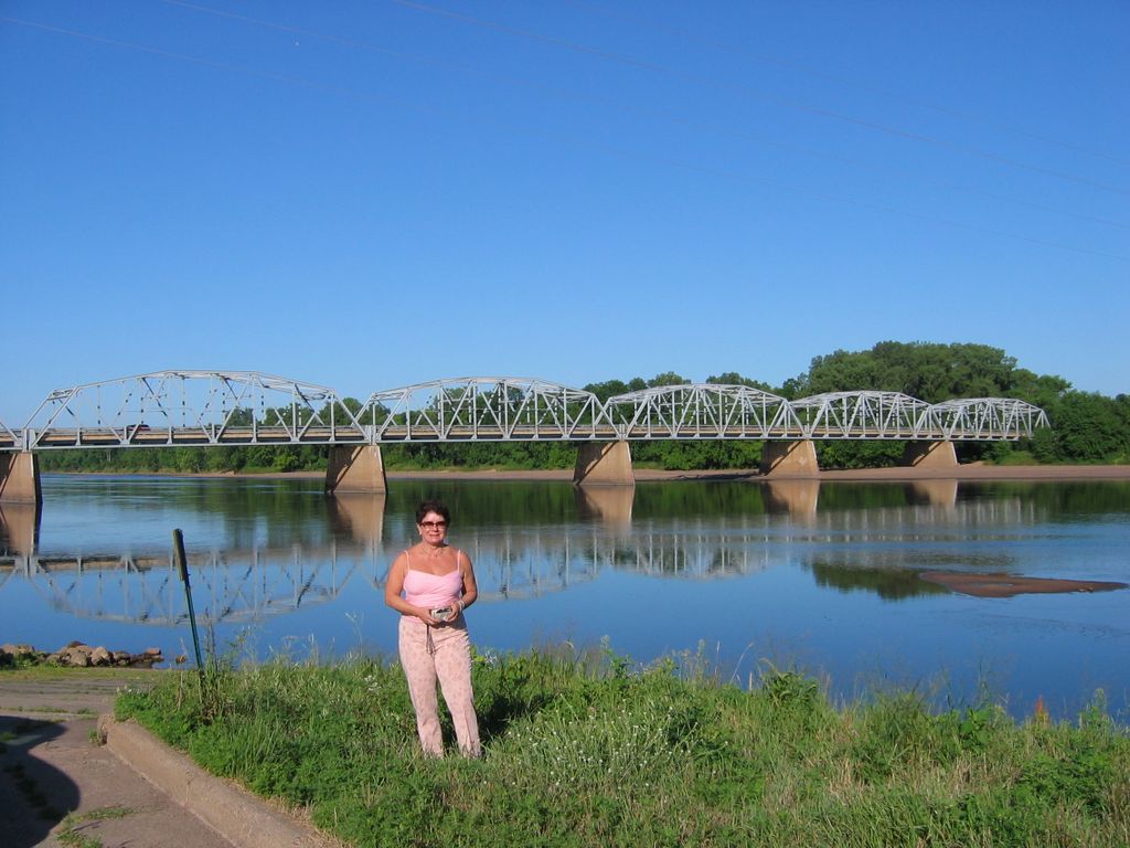Norma with the old cantilever bridge in Durand Wisconsin 2005