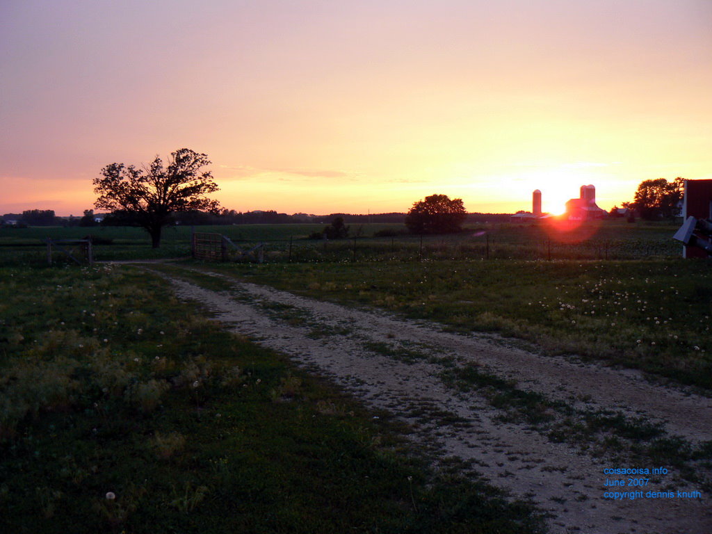 Wisconsin country lane at sunset in June