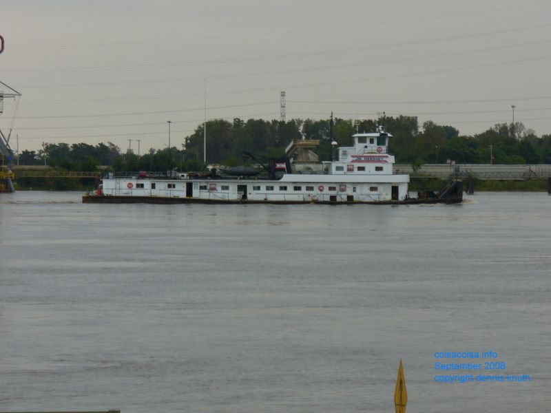 A dredge boat on the flooded Mississippi River