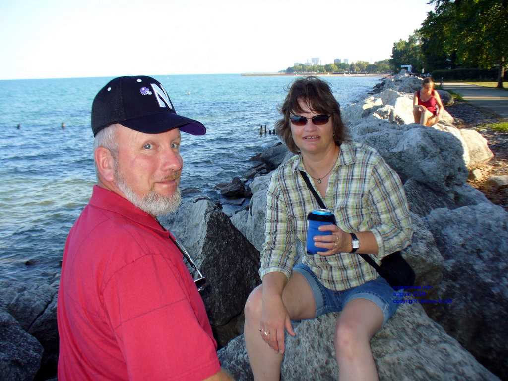 Lake Michigan shore with Gary and Sherri