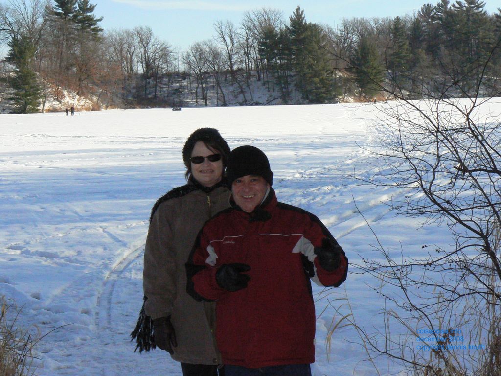 Helton Knuth and Sherri on the Edge of the Dells Mill Pond in Winter