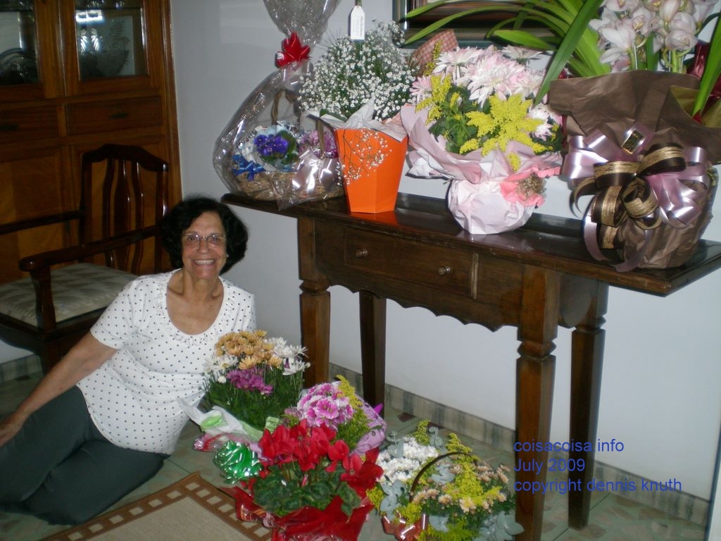 Vicentina smiles with her birthday flowers