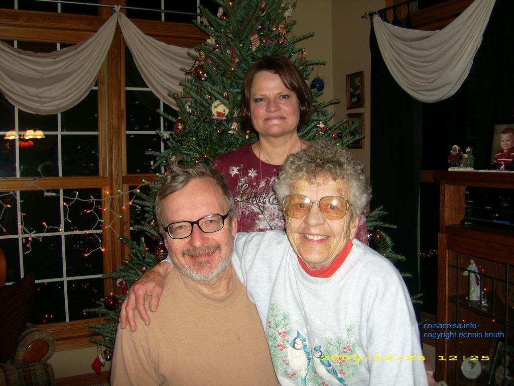 Emogene Knuth with son and daughter on Christmas