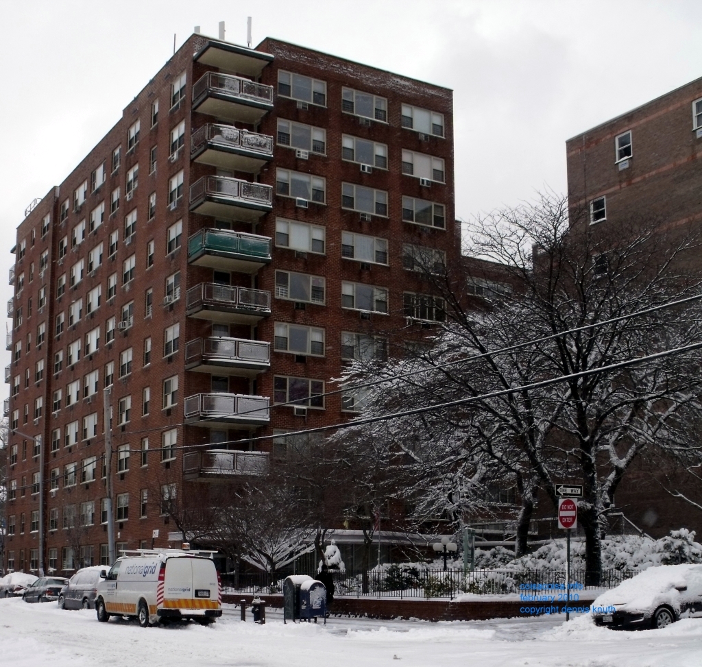 Elmhurst Towers Co-op Apartment Building after the snow
