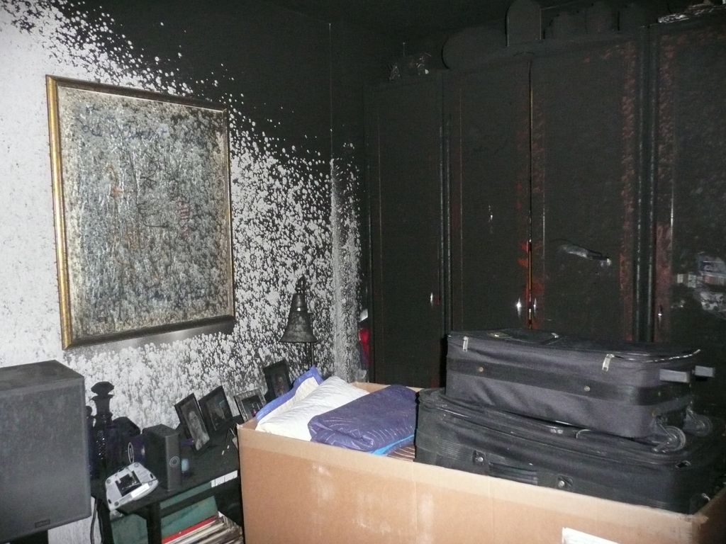 Smoke damaged wall in the living room