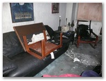 Fire damaged living room furniture