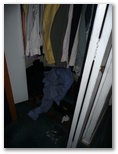 Smoke damage in the first bedroom closet