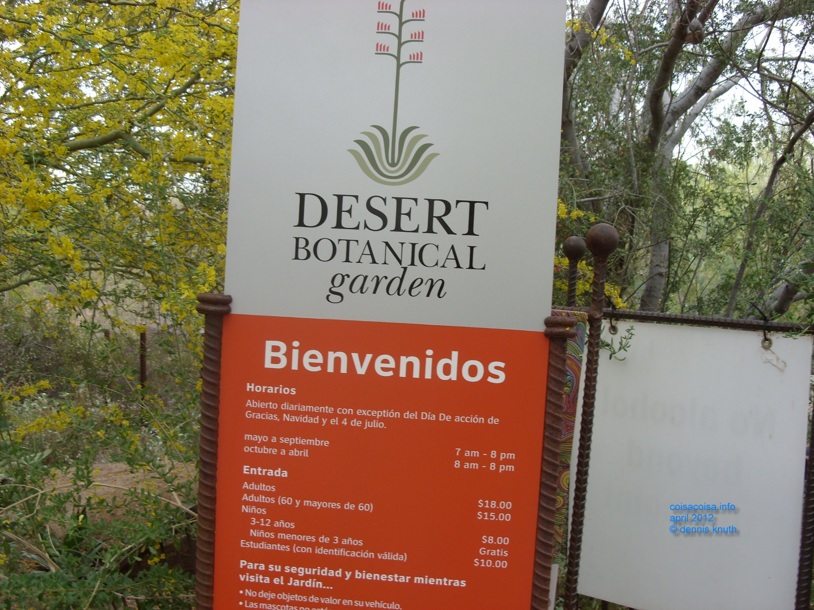 Prices at the Botanical Gardens in Phoenix