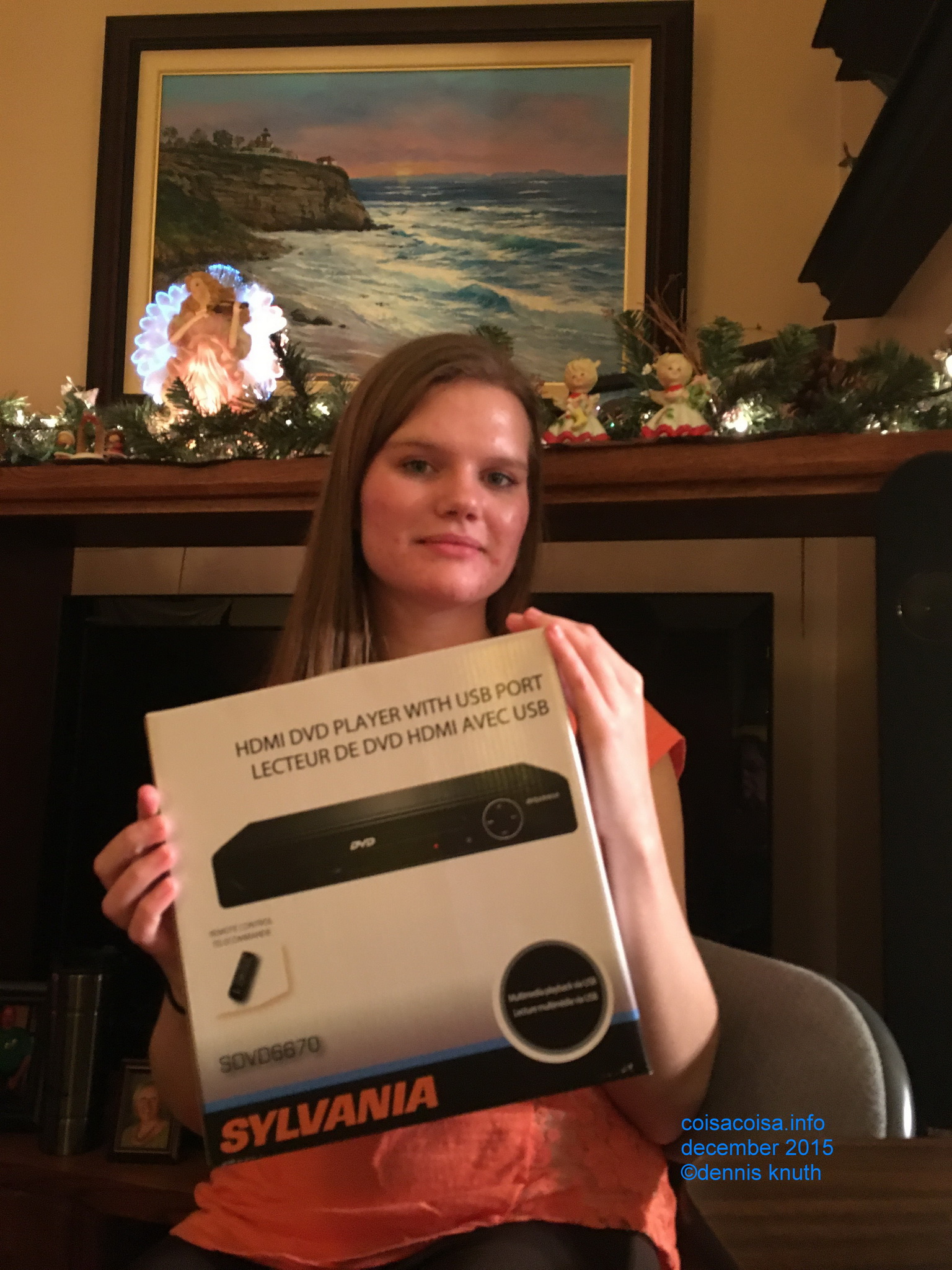 Kelsey shows off her new DVD player
