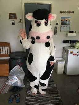 Sherri as a Cow with pink toenails