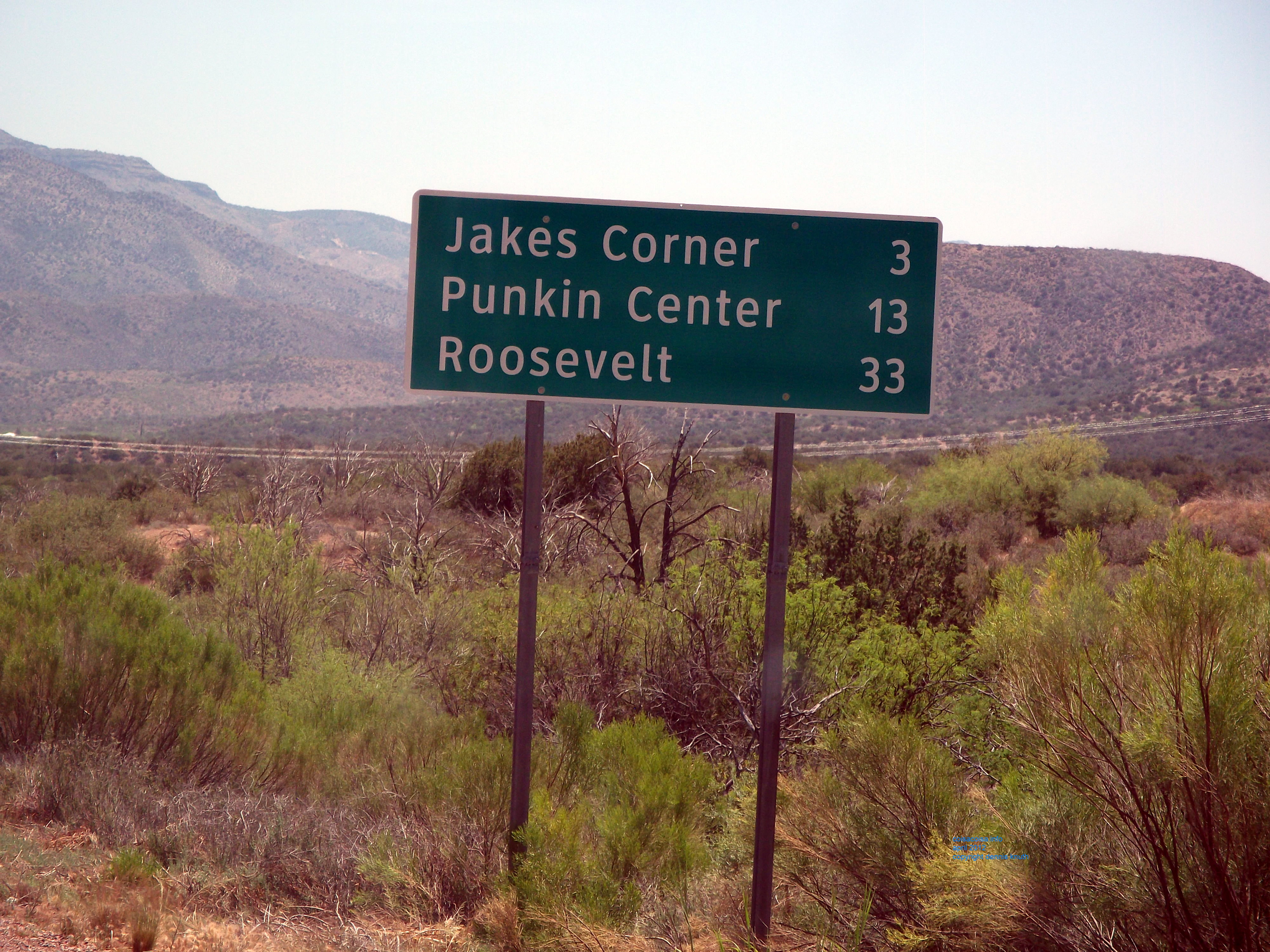 Distance sign to Punkin Center Arizona