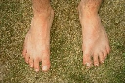 Man feet on a grass lawn